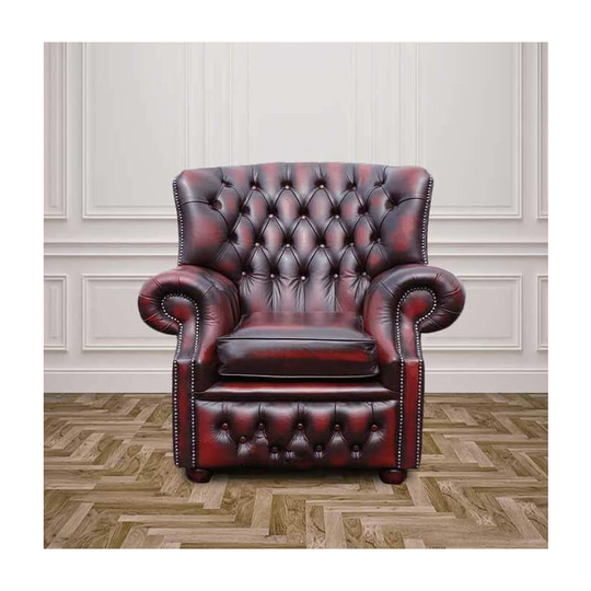 Chesterfield Monks High Back Wing Chair Antique Oxblood UK Manufactured Armchair