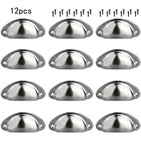 12pcs Cup Handles Shell Pull Kitchen Cupboard Cabinet Door Furniture Drawer Knobs Silver