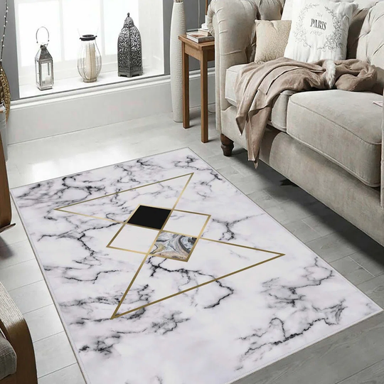 Reeltown Machine Woven White/Black/Yellow Rug
