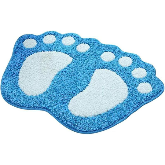 Perlerare - Anti-Slip and Absorbent Bathroom Mat, Big Feet Pattern, Rubber, Blue, 40 x 60 cm