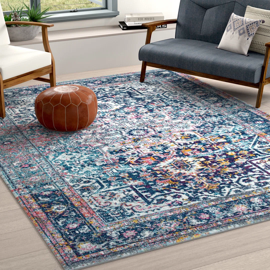 Burciaga Power Loom Blue/White/Orange Rug
