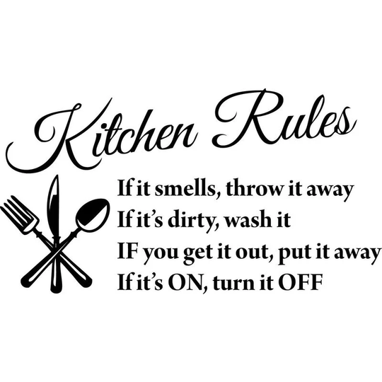 Black 30*60cm Kitchen Rules Art Home Mural Décor Vinyl Wall Art Inspirational Quotes and Saying Home Decor Decal Sticker Steams