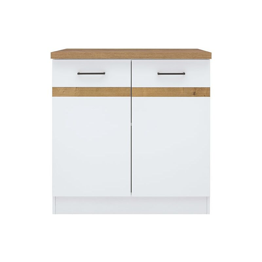 80cm White Low Gloss Oak Kitchen Cabinet Unit 800 Base Cupboard Complete Junona - White Gloss