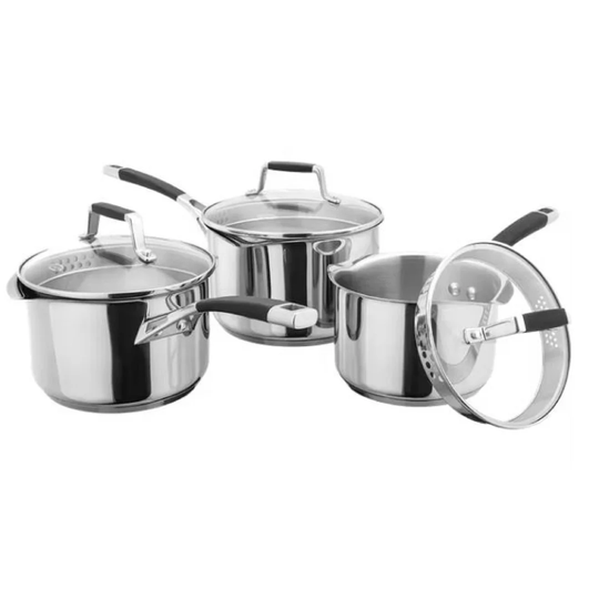 Stellar Induction S5a1d Set Of 3 Stainless Steel Draining Pans, Induction Ready - Lifetime Guarantee