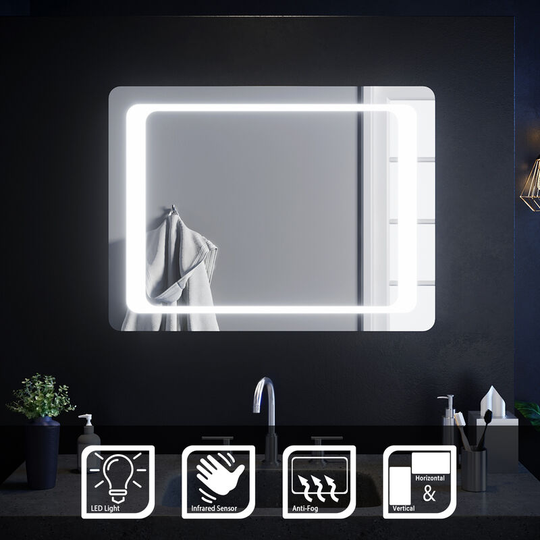 Elegant - 800 x 600 mm Illuminated led Bathroom Mirror Light Infrared Sensor + Demister