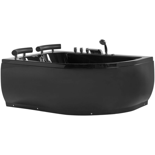 Beliani - Sanitary Acrylic Corner Bathtub led Lights Massage Right Black Paradiso - Black
