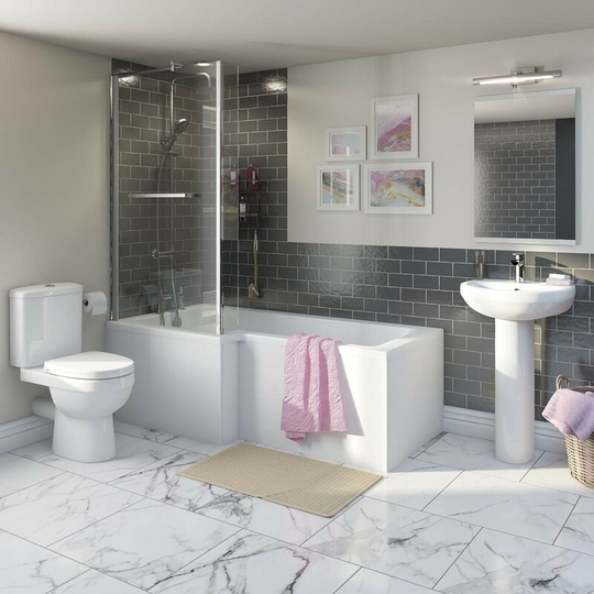 Eden bathroom suite with left handed l shaped shower bath 1700 x 850 - White - Orchard