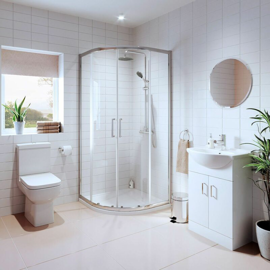 Bathroom Suite Quadrant Shower Enclosure Vanity Unit Basin Sink Toilet WC 900mm - White