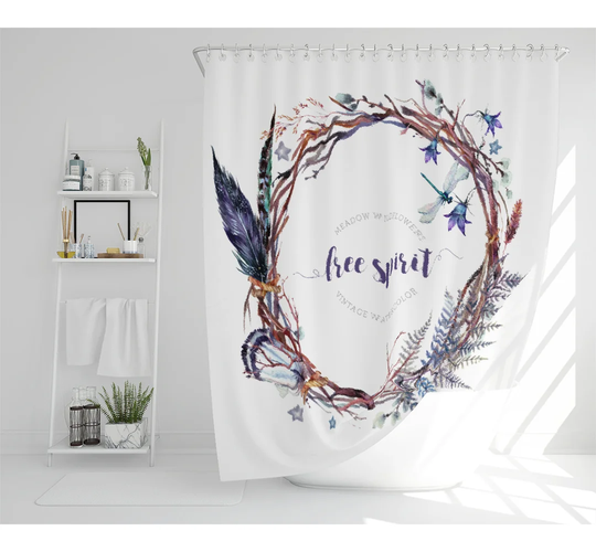 Watercolor Boho Wreath Designer Shower Curtain