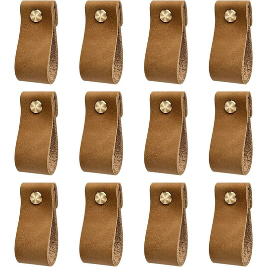 Perlerare - Leather Furniture Handles, 12pcs Furniture Handle, Door Handle for Cabinet Knob Cupboard Wardrobe, Anti-Collision, Kitchen Door Handle,