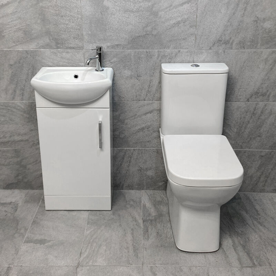 Match Vanity Sink Unit with Meg Comfort Height Toilet Cloakroom Set Ensuite, No Tap