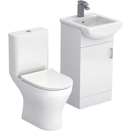 Piura White 450mm 1 Door Vanity Unit and Toilet Suite - White