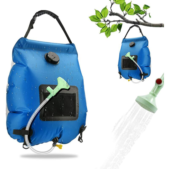Camping Solar Shower Bag, 20L Portable Solar Shower Bag, Foldable Outdoor Shower, Suitable for Hiking, Mountain Travel, Blue