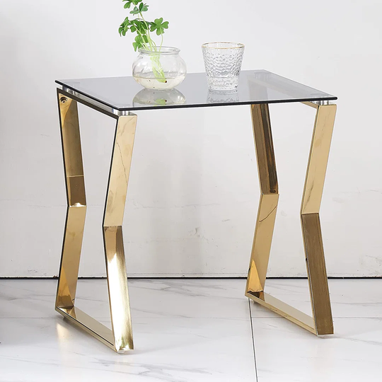 Gold Stainless Steel With Clear Glass Square End Table Side Table For Living Room
