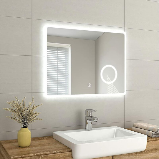 Backlit Illuminated Bathroom Mirror with Shaver Socket 800x600 mm, Wall Mounted Multifunction led Bathroom Vanity Mirror with Touch Switch, Demister
