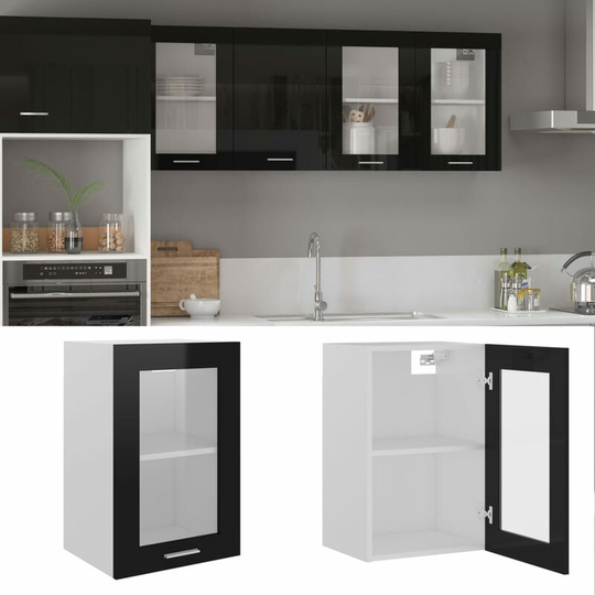 Asupermall - Hanging Glass Cabinet High Gloss Black 40x31x60 cm Chipboard