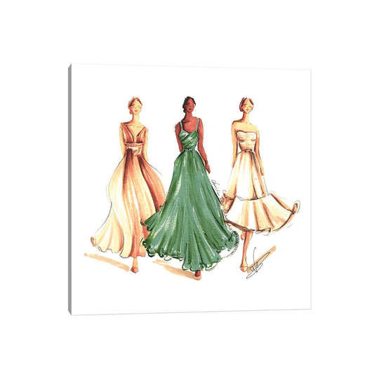 On The Runway In Green And Beige by - Gallery-Wrapped Canvas Giclée on