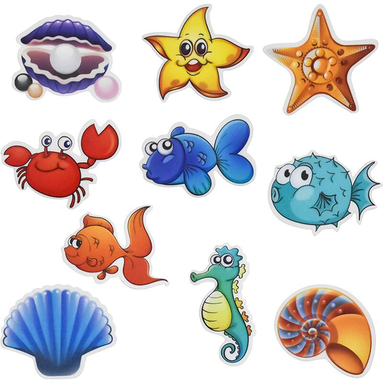 Perle Rare - Non-Slip Bathtub Stickers Set of 10 Bath Shower Ocean Elements Stickers and Cartoon Foot Stickers for Baby Kids Family