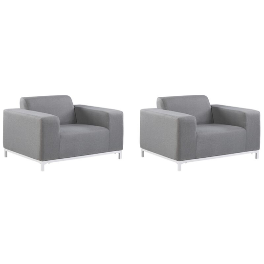 Set of 2 Modern Outdoor Indoor Armchairs Grey Fabric White Legs Rovigo - Grey
