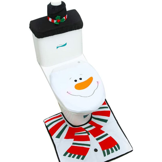 3Pieces Decoration for Bathroom Mat Decoration Set,Toilet Christmas Decoration,Tank Toilet Mat in Bathroom Set,Snowman Model