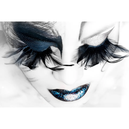 Lady with Blue Feather Eyelashes - Unframed Graphic Art on Glass