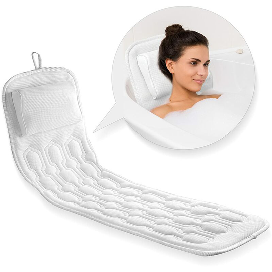 Ilovemilan - Bath Cushion for Tub - Extra-Large Full Body Bath Tub Pillow & Non-Slip Spa Bathtub Mat Mattress Pad with Super Thick Breathable 3D Mesh