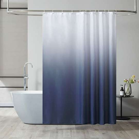 Machine Washable Shower Curtain, Polyester Textile, Mildew Resistant, Chic, Bathroom Curtains for Bathtub, with 12 Hooks, Waterproof, Navy Blue