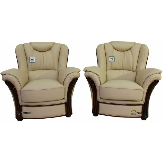 2 x Montana Genuine Italian Sofa Armchairs Cream Leather