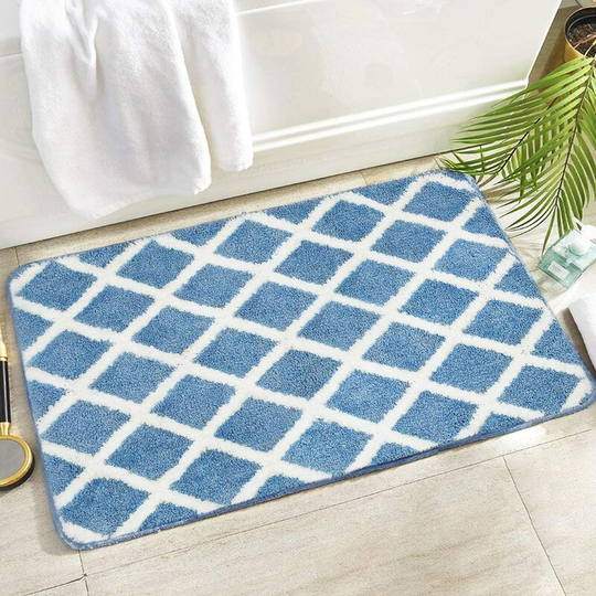 BETTE Extra Soft Anti-Slip Water Absorbing Microfiber Bathroom Mat Machine Washable Thick Plush Shower Mat (Blue, 45x65cm)