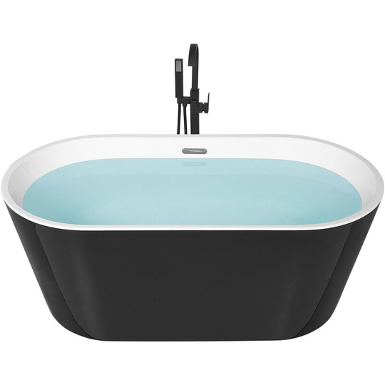 Beliani - Modern Freestanding Bathtub Acrylic Oval Overflow System 150 cm White Havana - Black