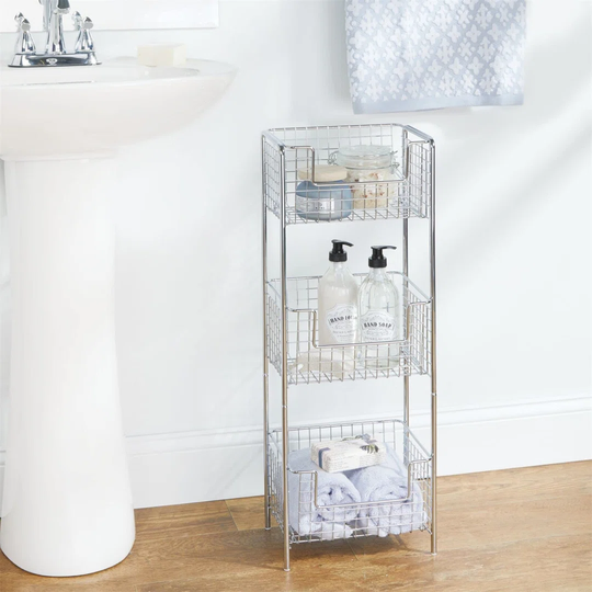 Free-Standing Metal Bathroom Shelf - Rust-Proof Shelf For The Bathroom With 3 Baskets For Towels, Shampoo And Soap - Also Suitable For Kitchen Storage