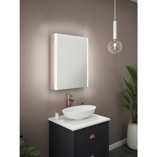 Hughes black led illuminated mirror cabinet 700 x 550mm with demister, charging socket & bluetooth speakers - Black - Mode