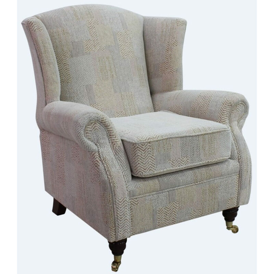 Wing Chair Fireside High Back Armchair Symphony Biscuit Fabric