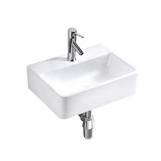 Johnese White Ceramic U-Shaped Wall Mount Bathroom Sink with Faucet and Overflow