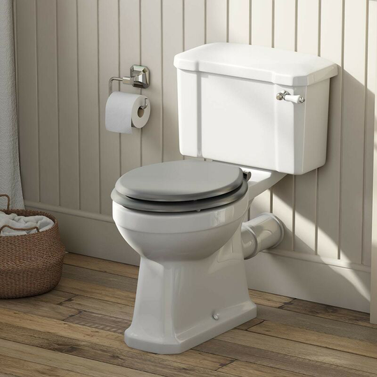 Thebathco - The Bath Co. Camberley close coupled toilet with grey soft close seat - White/Grey