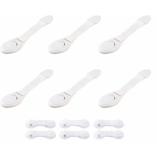 Baby Collision Safety Cabinet Lock, 12 Baby Collision Cabinet Drawer Locks, No Tools, No Screws, Without Drilling (6x White Fabric Belt Lock, 6 *