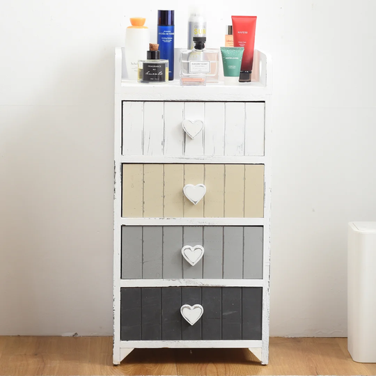 Beula Chest Of Drawers Cabinet Sideboard Storage Unit LOVE 4 Drawers White Grey Beige Vintage Shabby Elegance Bathroom Bedroom - 72 X 35 X 27,5 Cm (H