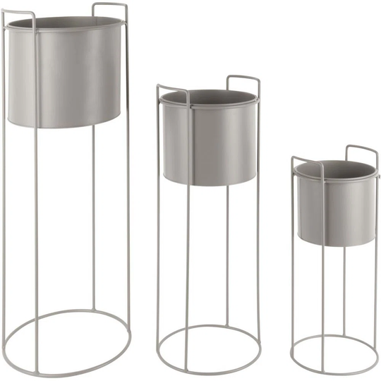 Set Of 3 Round Metal Plant Stands Essence Gray