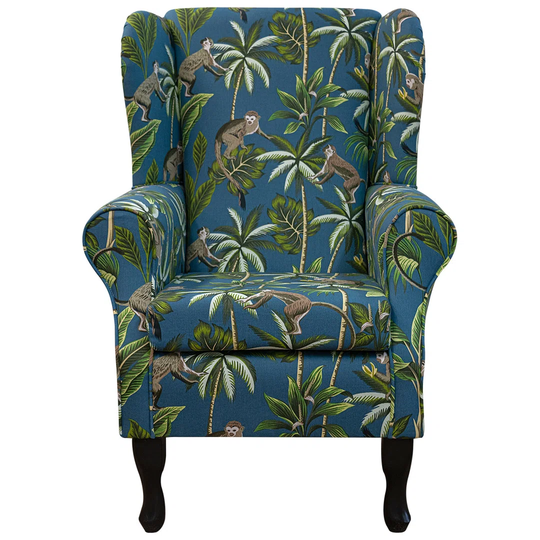 Teal Monkey Wingback Armchair