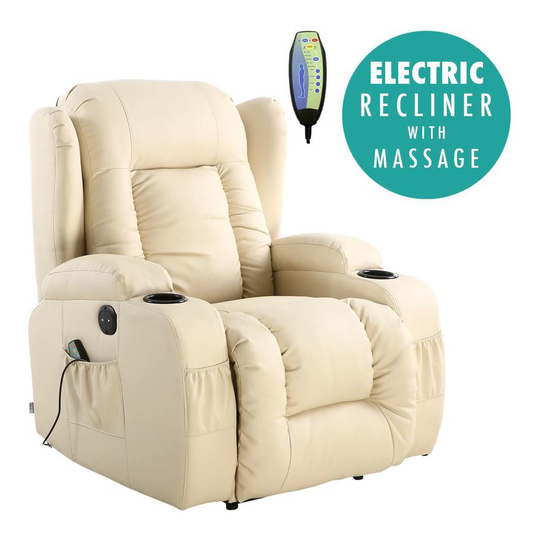 Caesar cream electric leather auto recliner massage heated gaming wing chair