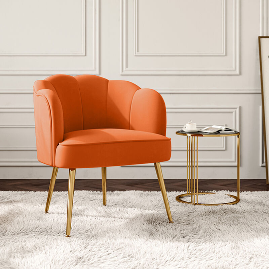 Modern Frosted Velvet Shell Accent Armchair, Dark Orange - Livingandhome