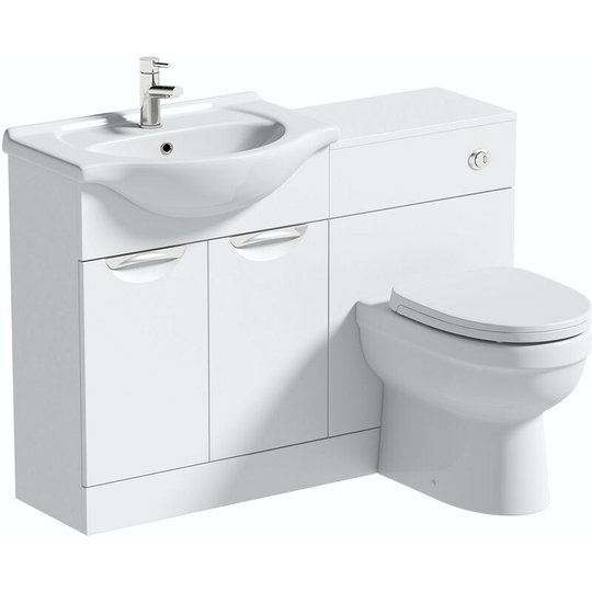 Elsdon white 1155mm combination with Eden back to wall toilet and soft close seat - White - Orchard