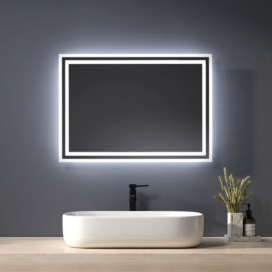 Modern Illuminated led Bathroom Mirror 500 x 700mm Wall Mounted Mirror with Touch Switch + Demister + 2 light colors - Heilmetz