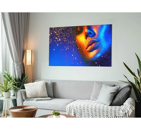Gold and Blue Face - Unframed Graphic Art on Metal