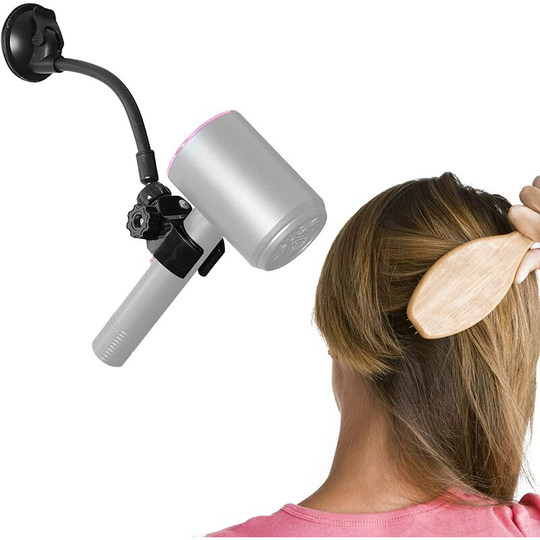 Adjustable Hair Dryer Holder Stand, 360 Degree Rotation Blow Dryer Bracket with Positionable Arm and Suction Cup, Hands Free Hair Dryer Holder for