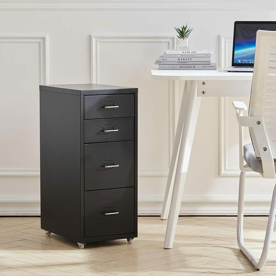 Office Rolling File Cabinet with 4 Drawers Shelf and Wheels, Black - Livingandhome