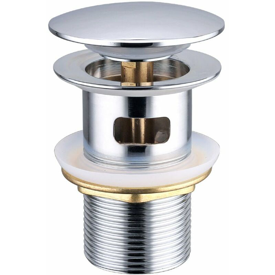Universal drain with overflow for washbasin and sink-Brushed stainless steel pop-up valve-3 seals for sinks of all kinds included, slot valve