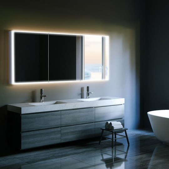 Qubic 120 Triple Door led Bathroom Cabinet 700mm h x 1200mm w x 130mm d - HIB
