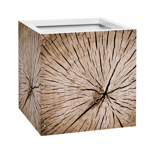 "Cube 40By40" planter made of galvanized sheet metal, disassembled version 40 x 40 x 40cm, outdoor vase, motif 47 wood