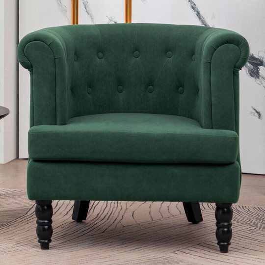 Velvet Buttoned Armchair Fireside Chair, Green - Livingandhome